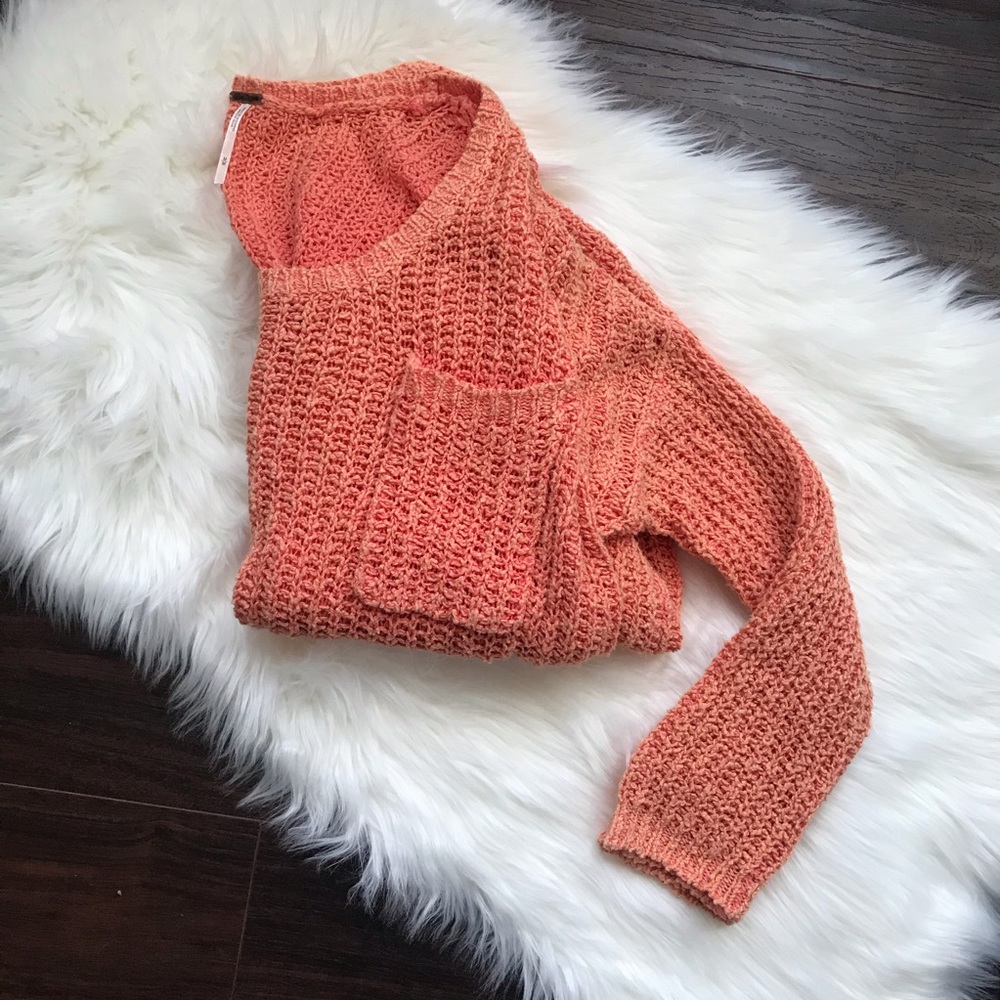Free People Sweater Orange Open Knits Medium - Picture 2 of 7